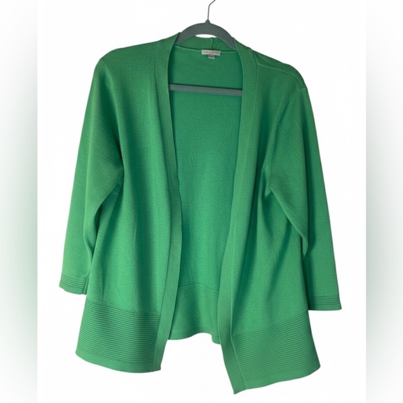 Talbots Kelly Green Open Front Cotton Cardigan Sweater Ladies Large Petite - Picture 3 of 10